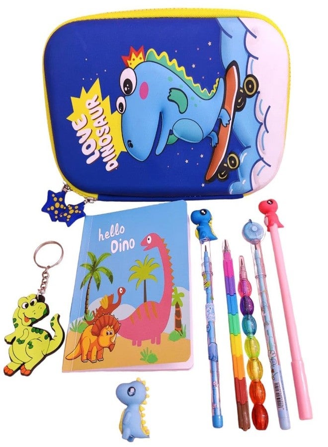 تارا13 مجموعة أدوات مكتبية للأولاد من تيرا ١٣، علبة أقلام رصاص للأولاد (عبوة من ٩ قطع)، حقيبة أدوات مكتبية برسومات كرتونية، غطاء صلب بتصميم ديناصور، حافظة صلبة للأطفال، طقم أقلام رصاص وممحاة، هدايا تذكارية - Image 2